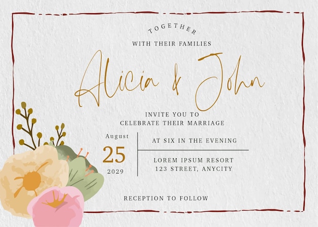 Vector livre bonito floral aquarela borda moldura pastel cartão de casamento conjunto convite