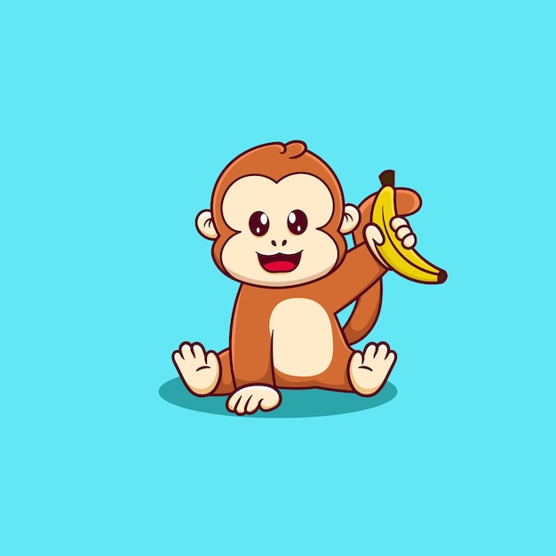 Vector livre macaco bonito segurando banana