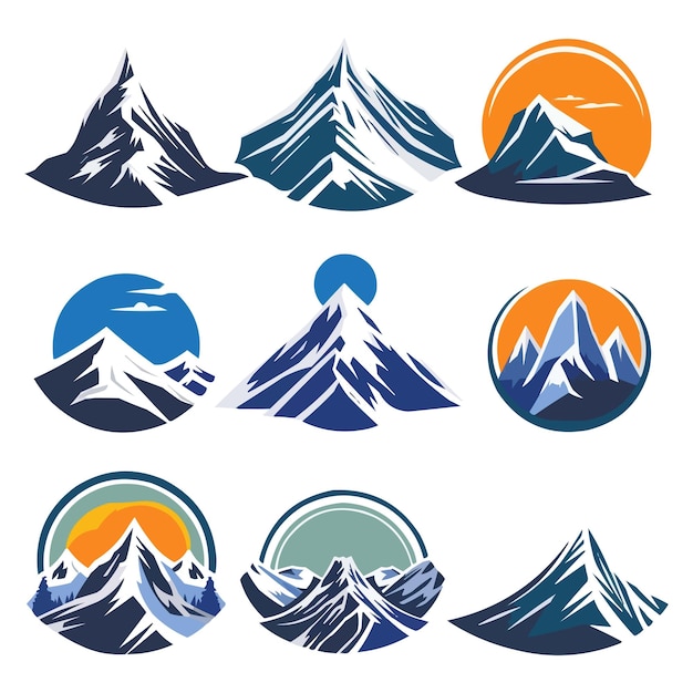 Vector livre montanhas logotipo conjunto montanha rocha acampamento ao ar livre escalada caminhadas viagens e aventura