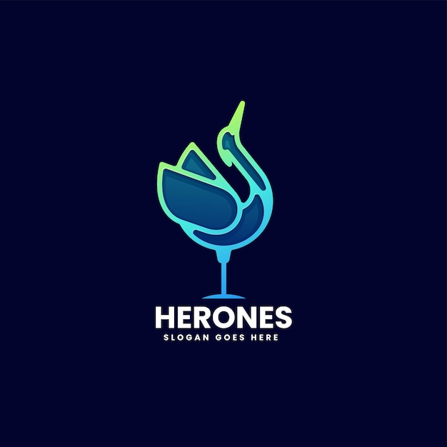 Vector Logo Ilustração Heron Gradiente Linha Arte Estilo