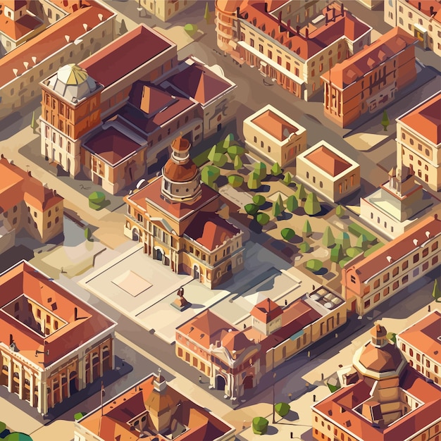 Vetor vector_low_poly_isometric_old_city_center