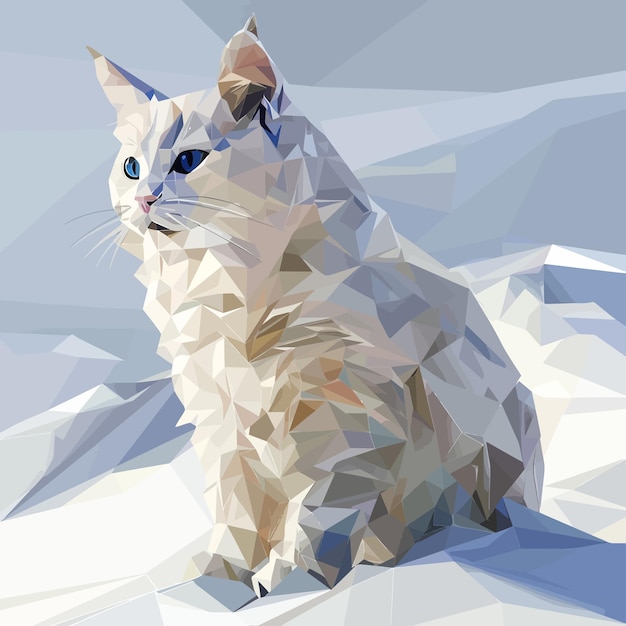 Vetor vector_low_poly_snowcat_white_background