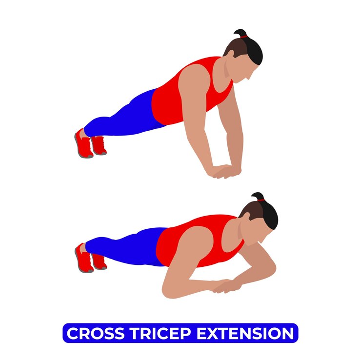 Vetor vector man fazendo extensão de tríceps cruzado peso corporal fitness braço exercício de treino de tríceps