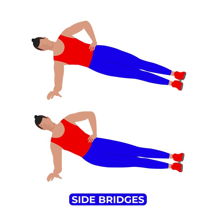 Vetor vector man fazendo pontes laterais peso corporal fitness abs exercício de treino