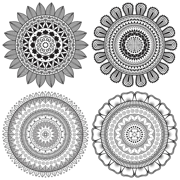 Vector Mandala Ornamento redondo em estilo étnico Desenho de mão