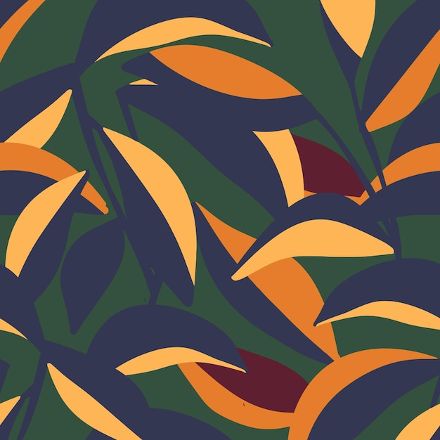 Vector mão desenhada flor abstrata padrão de repetição. Fundo de colagem de folhas tropicais de forma simples.