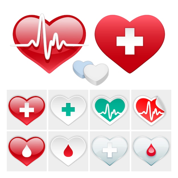 Vector Medical conjunto de ícones de corações