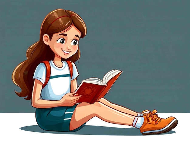 Vetor vector menina lendo livro desenho animado isolado