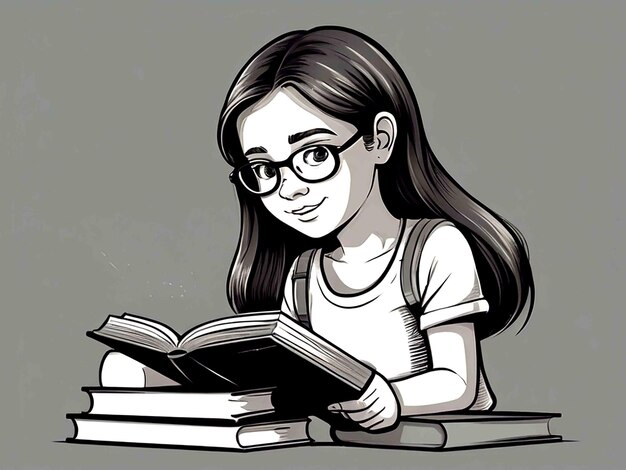 Vetor vector menina lendo livro desenho animado isolado