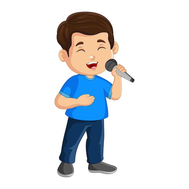 Vector menino bonitinho cantando com microfone