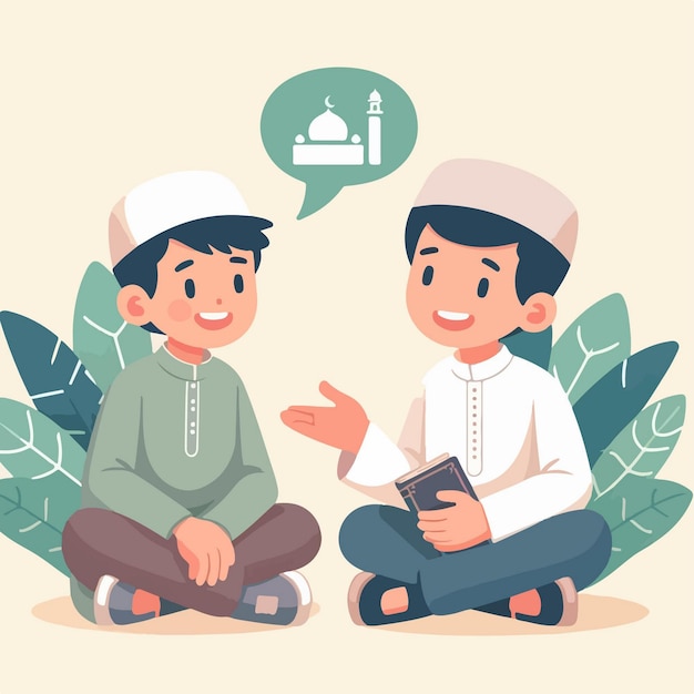 Vector menino bonito muçulmano ilustração de personagens de Ramadã