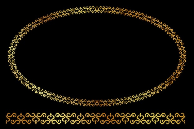 Vector moldura floral oval dourada, com fundo preto