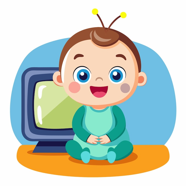 Vetor vector, o bebé está a ver televisão, isolado.