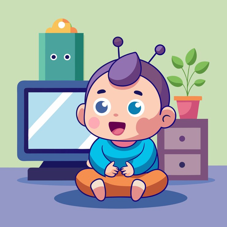 Vetor vector, o bebé está a ver televisão, isolado.