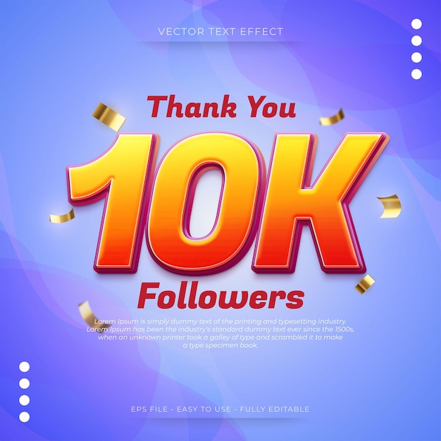 Vector obrigado por 10 mil seguidores nas redes sociais com efeito de estilo 3D ousado