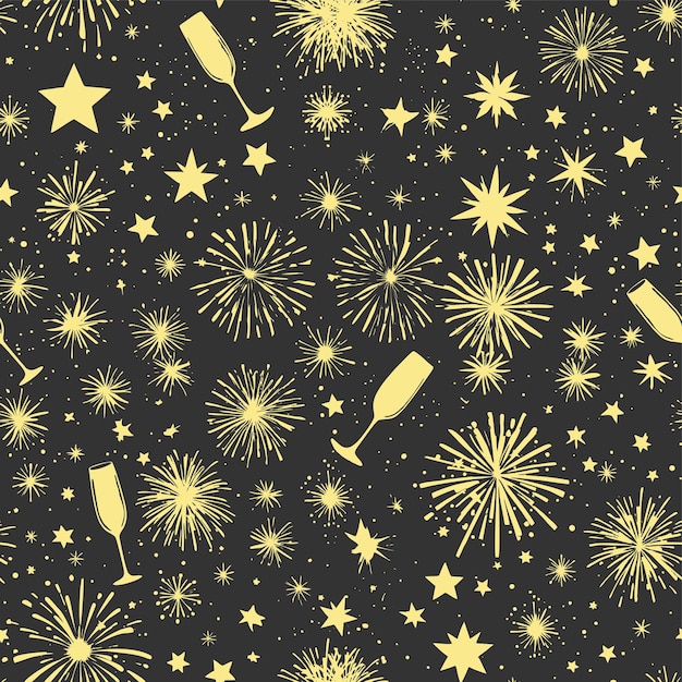 Vector padrão sem costura celebração de Ano Novo fogos de artifício