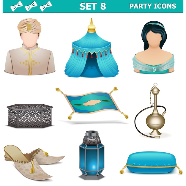 Vector party icons set 8 isolado no fundo branco