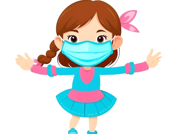 Vector personagem de desenho animado de garota feliz usando uma máscara isolada