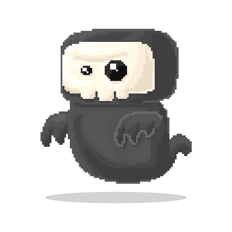 Vetor vector pixel art do personagem chibi fantasma preto