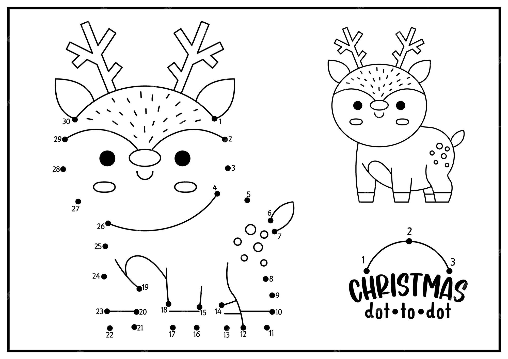 Atividade de colorir e desenho combinando formas de natal quebra-cabeça de  férias de inverno com uma linda árvore de veado de papai noel kawaii  encontre a silhueta correta planilha para impressão página