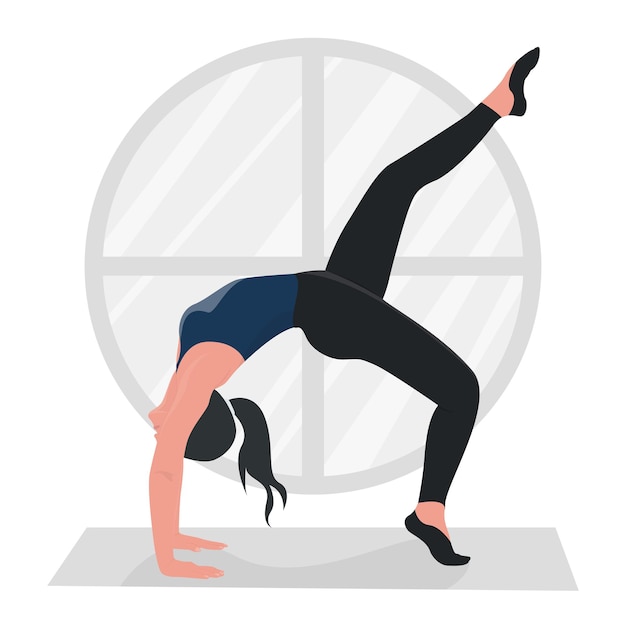 Vetor vector postura plana jovem mulher praticando yoga postura treino fitness aeróbico e exercícios de perna única
