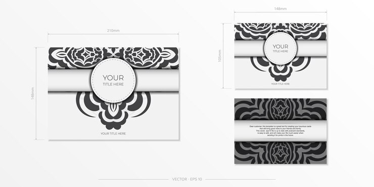 Vetor vector preparando cartões postais cores brancas com ornamentos indianos modelo para cartão de convite imprimível de design com padrões de mandala