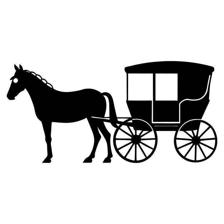 Vetor vector preto de silhueta de cavalo e carroça