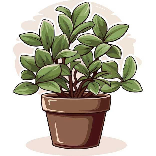 Vector pronto para design gráfico de uma planta em vaso em um vaso castanho com folhas verdes exuberantes para o seu projeto