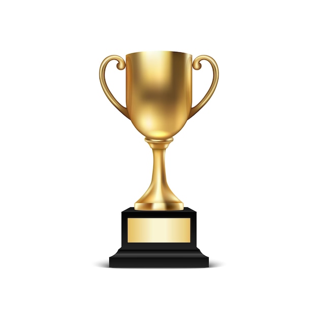 Vector realista 3d em branco campeão dourado Copa ícone closeup isolado no fundo branco modelo de design do campeonato troféu esporte torneio prêmio ouro vencedor Copa e conceito de vitória
