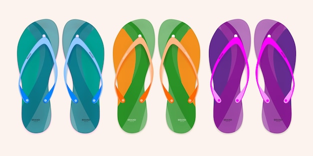 Vetor vector realista 3d listrado flip flop set closeup