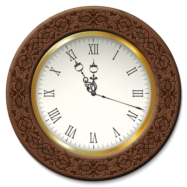 Vetor vector relógio de parede vintage com moldura decorativa de madeira