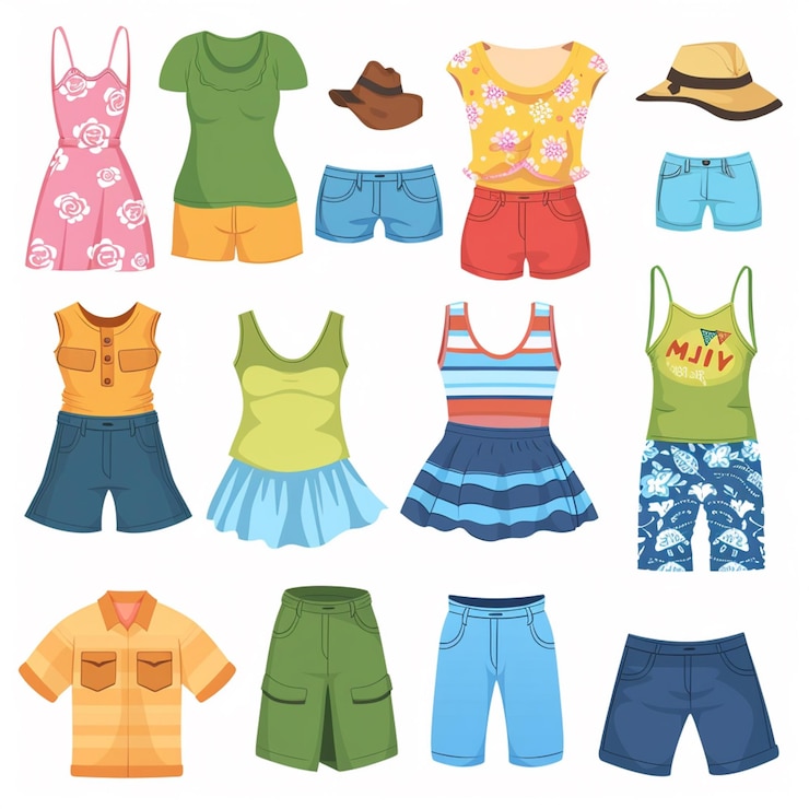 Vetor vector roupas conjunto ilustração usar moda roupas isoladas chapéu vestido camisa ícone appa