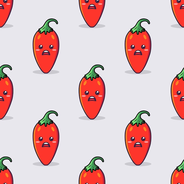 Vector Seamless Pattern com desenho animado Cute e Engraçado Red Hot Chili Peppers Kawaii Style