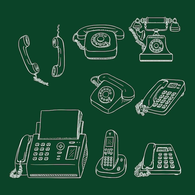Vetor vector set of chalk sketch telephones and handsets colecção de telefones
