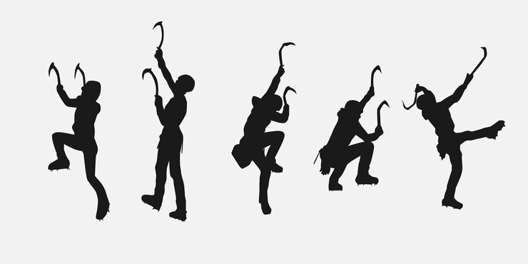 Vetor vector set silhueta de escalada no gelo conceito de esporte extremo de alpinismo vector isolado