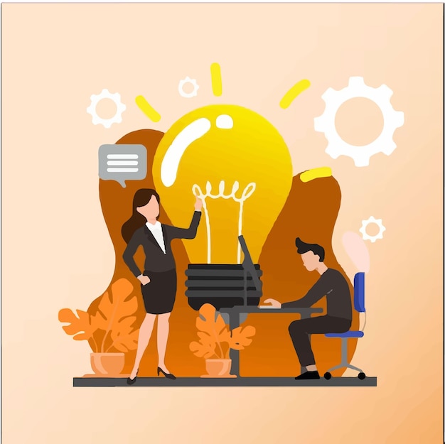 Vector trabalho em equipe casal inteligente pensar soluções ideias