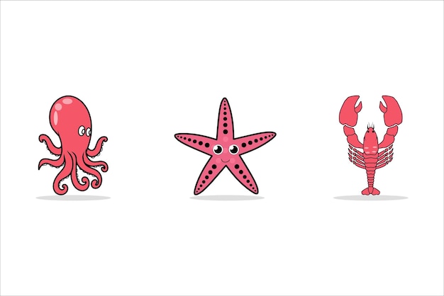 Vector três ilustrações do mar de animais em fundo branco