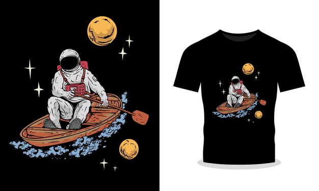 Vetor vector tshirt design premium com astronauta em ilustração do espaço exterior