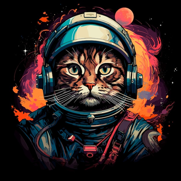 Vetor vector tshirt ilustração arte gato astronauta conceito design