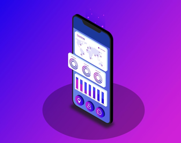 Vector uiux analytics dashboard isometric landing page em móvel