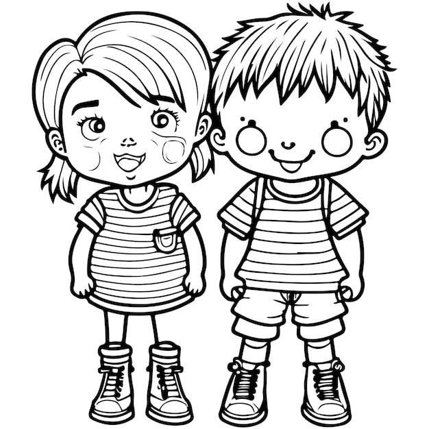 Vetor de Best friends. Coloring page. Vector illustration. do