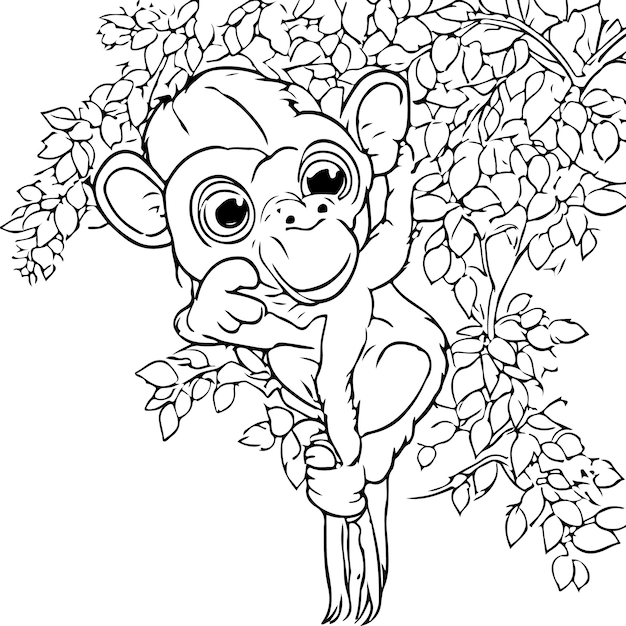 Macaco Clipart Preto E Branco Cartão De Coloração Desenho Lineart Preto E  Branco Bonito Do Macaco