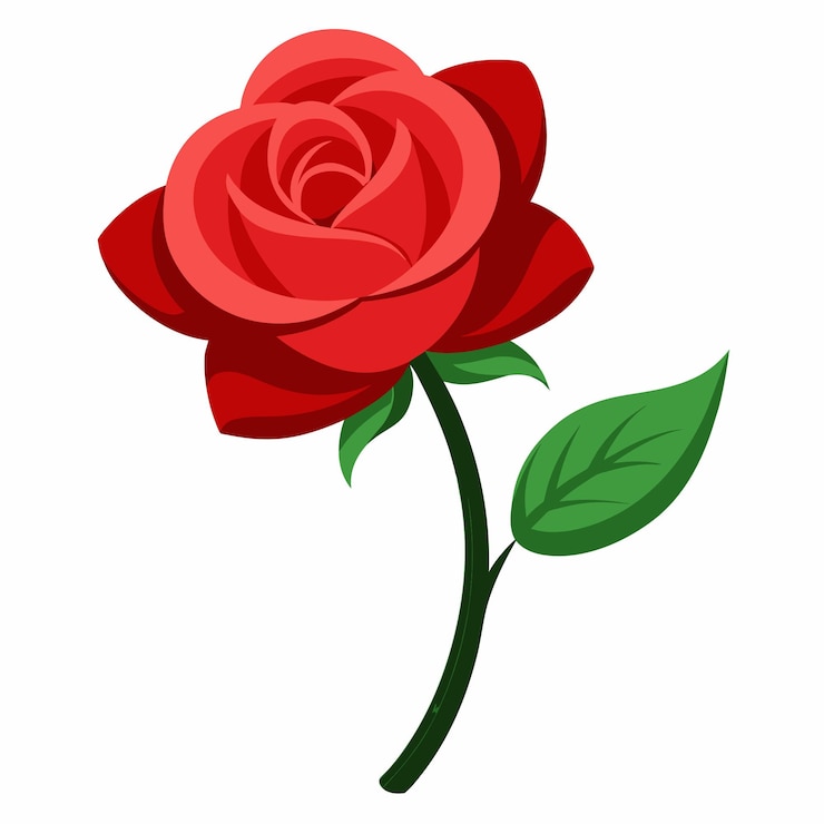 Vetor vector uma rosa com folhas verdes com estilo de ilustração plana