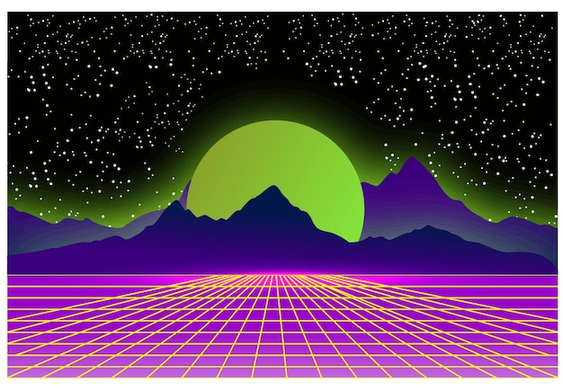 Vector vaporwave retrowave synthwave retro scifi fundo futurista dos anos 80 e 90 capa