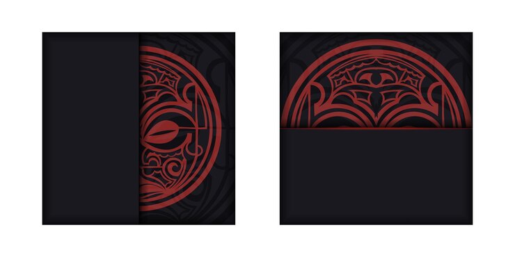 Vetor vector vector design de cartão postal pronto para imprimir cores pretas com padrões de máscara maori. modelo de convite com lugar para o seu texto e ornamento.