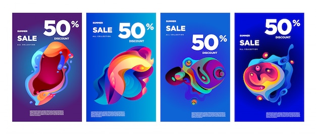 Vector verão venda 50% desconto fluido colorido banner