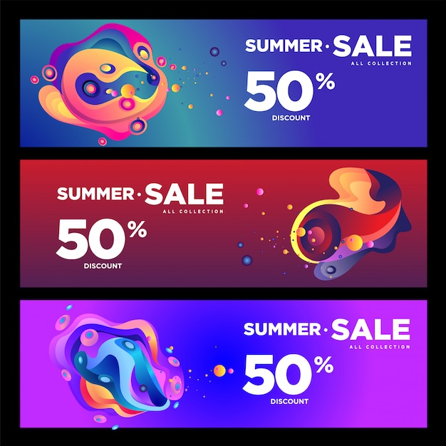 Vetor vector verão venda 50% desconto fluido colorido banner