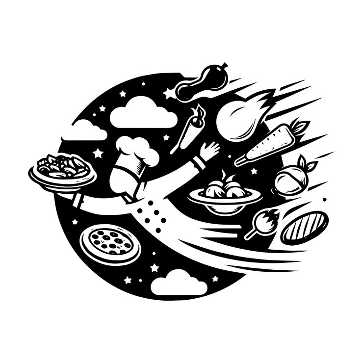 Vetor vector voando logotipo de comida ícone ilustração conceito de culinária restaurante chef 2