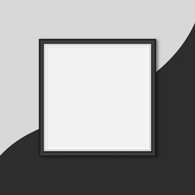 Vector White Gallery Frame, mock up Modelo de tela de quadro preto e branco com capa em branco, quadro quadrado em fundo preto e cinza