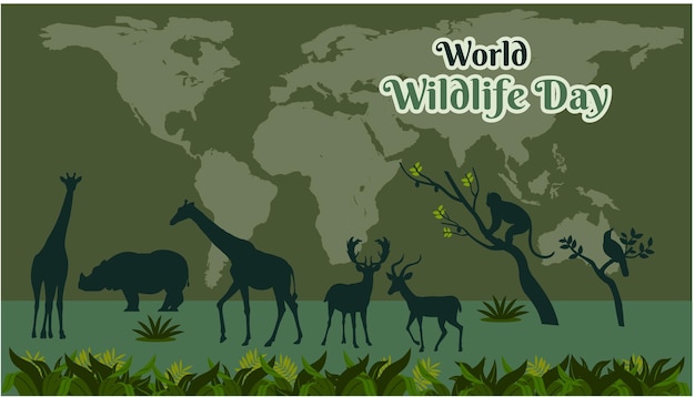 Vetor vector world wildlife dayworld wildlife conservation day poster ou bannerflat background design